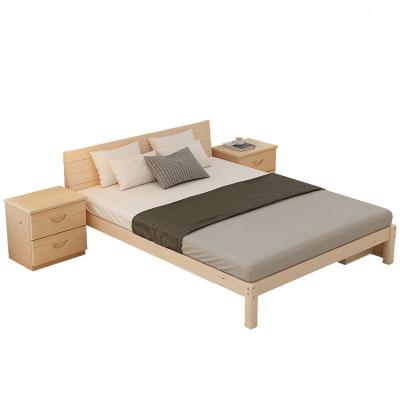 China Wooden Frame Simple Modern Solid Queen Low Platform Double Bed With Storage for sale