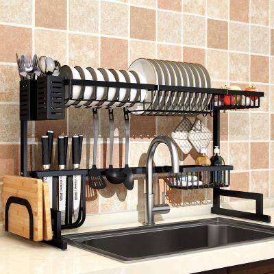 China Sustainable Black Utensil Kitchen Drying Over Sink Stainless Steel Dish Rack for sale