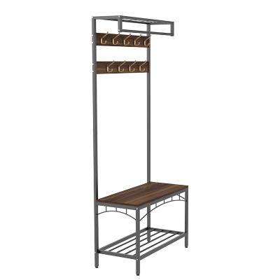 China New Design Industrial Entry Convertible Metal Wood Coat And Shoes Clothes Rack for sale