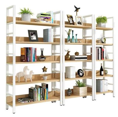 China Bedroom Modern Minimalist Wooden Shelf Book Shelves Storage Iron Geometric Bookcase for sale