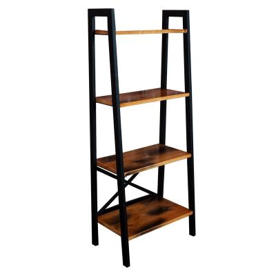 China Easy To Assemble 4 Tier Ladder Shelf Iron Frame Infustrial Bookcase, Bookcase With Ladder for sale