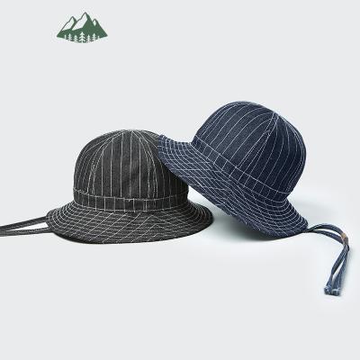 China 2022Spring and summer new street hat sporty soft bucket hat denim lace-up striped sunshade for sale