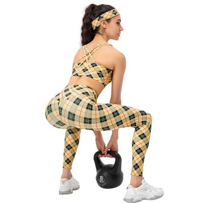 China QUICK DRY Houndstooth High Fitness Women's Yoga Sports Suit Bra Size Two Piece Set for sale