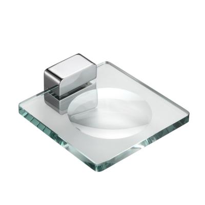 China Modern Bathroom Wholesale Clear Glass Square Soap Holder Dish Dispenser for sale