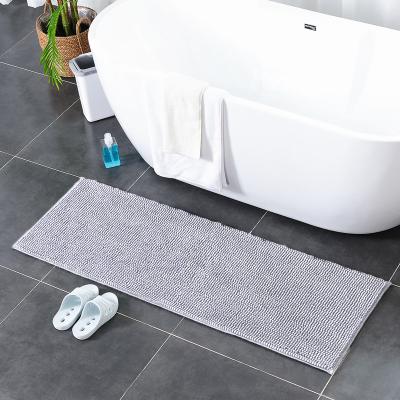 China Durable Large Size Short Pile Side Bathtub Print Chenille Bathroom Thin Bath Mat for sale