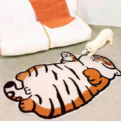 China Sustainable Bathroom Living Room Hallway Microfiber Wool Shaped Tiger Cartoon Rug Blanket Bath Mat for sale