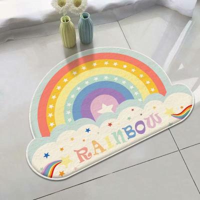 China New Microfiber Sustainably Absorbent Non Slip Rainbow Shaggy Curved Bath Mat for sale