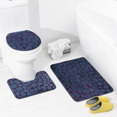 China Bathroom Sustainable Cover Non-Slip Flannel Rugs Stone Memory Foam Marble Bath Mat 3 Pieces for sale