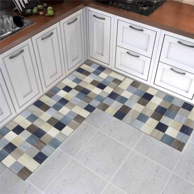 China Antimicrobial Custom Printing Wood Grain Floor Kitchen Covers And Mats Set Of 2 Pieces for sale