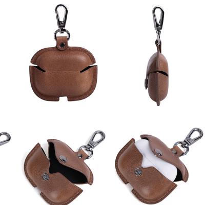 China 2020 Portable Amazon Hot Sale Eco-friendly Luxury Cowhide Leather For Airpro Pods Earphone Case Cover New Design Leather For Air Pro Pod Case for sale