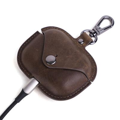 China 2020 Hot Selling Amazon Eco-friendly Luxury Genuine Leather Case For Airpods Pro 3 Wireless Earphone Cases Cover Key Chain Hook Coque for sale