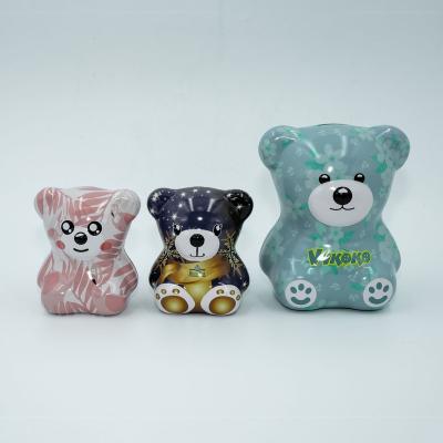 China Wholesale Metal Packing Sealing Type Empty Fruit Mixed Candy Recyclable Small Bear Shape Tin Box for sale