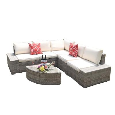 China Modern Inexpensive Outdoor Rattan Semicircle Rattan Sofas Garden Patio Garden Character Style Wicker Living Room Set Furniture Waterproof for sale