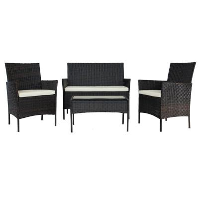 China Modern PE Rattan Bristo Furniture Wicker Chair Table Set 4pc Outdoor Patio Furniture Backyard Garden Conversation Set for sale