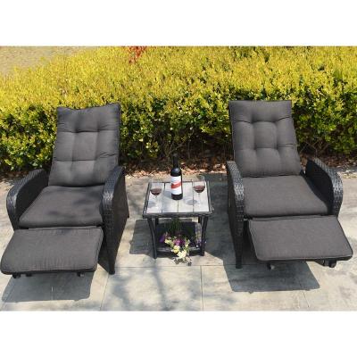 China Modern Outdoor Beach Pool Folding Lounge Chair Set Modern Wicker Rattan Furniture Lounge Chair Set With Coffee Table for sale