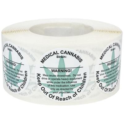 China Waterproof Medical Cananbis Leaf Labels Stickers for Cannabis Jar Warning Label Stickers for Medical Cannabis for sale