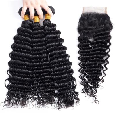 China Deep Wave Virgin Hair Wholesale Vendors Deep Wave Hair Weave Bundles With Closure Hair Extension for sale