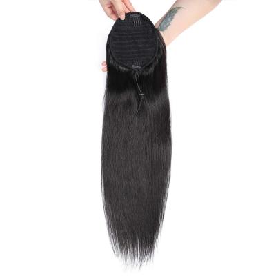 China Drawstring Straight Hair Wrap V-Tip Hair Suttie Hair Ponytail Natural Black Color for sale