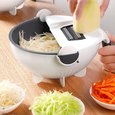 China Viable Accessories Multifunctional Manual Vegetable 9-in-1 Cleaver With Drainage Basket Magic Rotating Portable Cleaver for sale