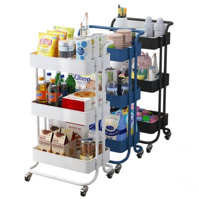 China Minimalist Three-layer Trolley Multifunctional Household Toy Snacks Storage Rack Wheeled Sundries Rack for sale