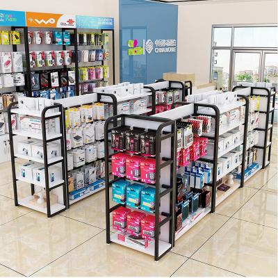 China Mobile Phone Beauty Function Gondola Holder Mobile Phone Display Store Cosmetic Shelving Accessories Double-Sided Store Shelves for sale