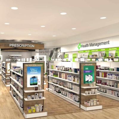 China Pharmacy environment friendly retail store interior design, pharmacy store counter design for sale