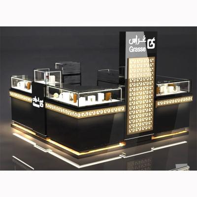 China Modern Modern Perfume Kiosk With LED Lighting Wood Perfume Display Counter Perfume Rack Kiosk For Mall for sale