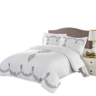 China Hotel Bed Nondisposable Cotton Embroidered Bedding Cover Set Luxury White Bedding Set for sale