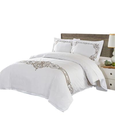 China 100% Pure White Nondisposable Hotel Bedding Star Cotton Satin Jacquard Embroidery Flower Hotel Four-Piece Set for sale