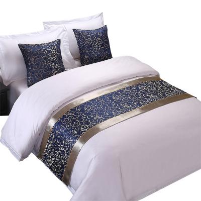 China Nondisposable blue gouhua palace style luxury embroidery bed flag table runner, high-end star-rated hotel bed decorations in stock wholesale for sale