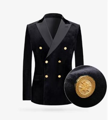 China MTM Anti-Shrink Bespoke Velvet Gold Suit Gold Buttons Twill Grooms Wedding Simple Black Western Men Dress Custom Made Suit for sale