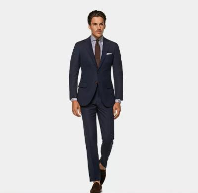 China 100% High Quality Italian Single Breasted Wool Business Casual Suit Navy Blue Suit Anti-Shrink Style Men's Factory Suit MTM Custom for sale