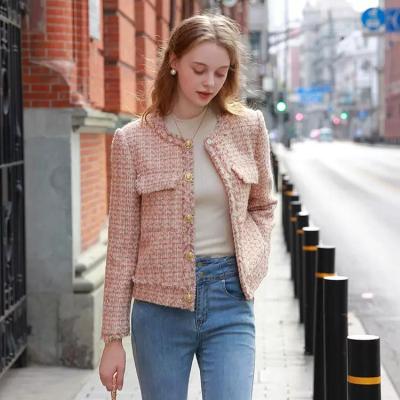 China Pink Autumn And Winter Perfume Coat New Small Woven Wool Breathable Short Tweed for sale