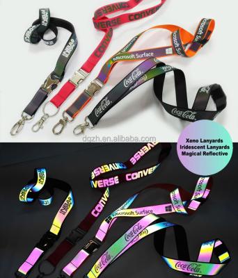 China Polyester New Products Printed Iridescent Magical Reflective Logo Lanyards for sale