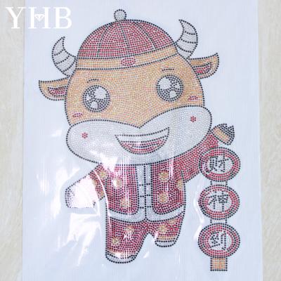 China Easily Transferred On Custom Apparel YHB Logo Pattern Iron On Dmc Hotfix Rhinestone Bling Heat Transfer Design Rhinestone Transfers For T Shirts for sale