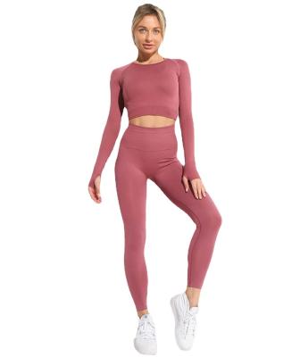 China High Waist Sport Fitness Wear Girls Yoga Top Legging Set Breathable Seamless Active Wear Long Sleeve Yoga Top Set for sale