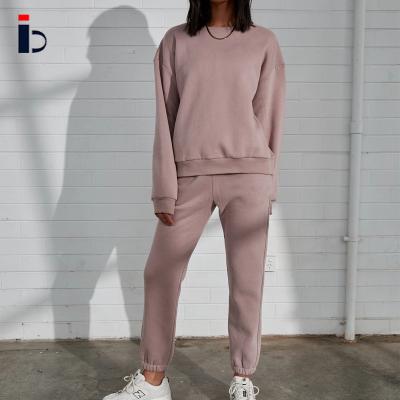 China Sale Solid Color Long Sleeve Crewneck Breathable Custom Casual Plain Warm Cotton Plus Size 2 Piece Women Jogger Pant Suits Sets for sale