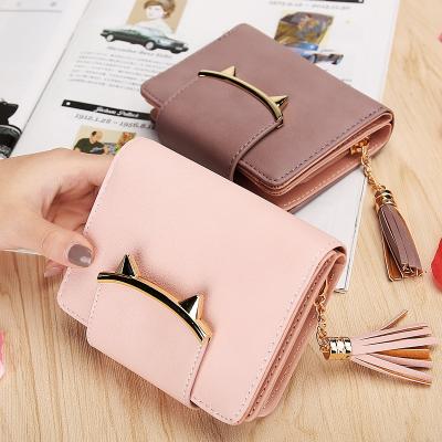 China Fashion Anti-theft Women Metal Decoration Tassel Wallet Girl Short Wallet for sale