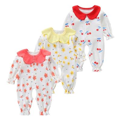 China Baby 2021 Wholesale Baby Ruffle Romper Autumn Knitted Romper Lovely Print Casual Floral Baby Romper for sale