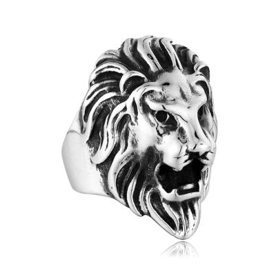 China CLASSIC Rock Punk Overdone Mens Titanium Steel Ring Lion Head Ring for sale