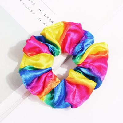 China 2020 Fashion factory custom made rainbow satin hair scrunchies sparkle scrunchie hair for women or girl for sale