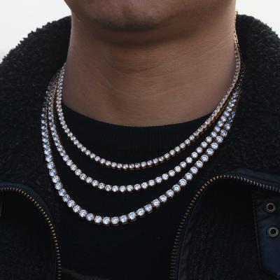 China Hot Sale Custom 2MM 3MM 4MM 5MM Sterling Silver Hip Hop Mens Tennis Moissanite Chain Necklace for sale