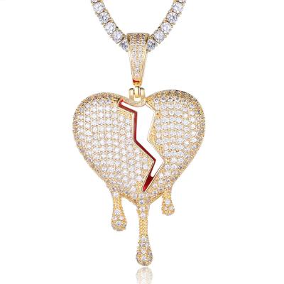 China 2022 New Design Hiphop Brass High Quality Zircon Cracked Heart Necklace Pendant for sale