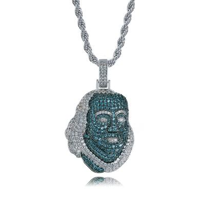 China Hiphop Europe and America Hot Sale Full Zircon Hip Hop Pendant Franklin Head Pendant Emerald High Quality for sale