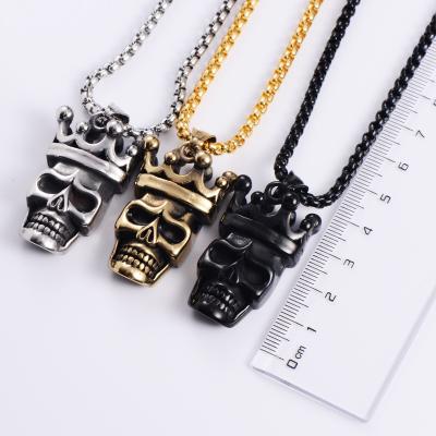 China New Hiphop Design Halloween Pendant 304 Stainless Steel Gold Plated Crown Ghost Head Necklace Pendant for sale