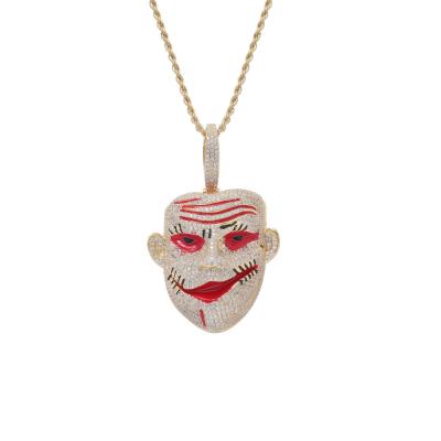 China New Design Halloween Gift Zircon Joker Pendant Hot Sale Hiphop Amazon Pendant Necklace for sale