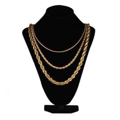 China Hot Sale Hiphop Real Hip Hop 14k Gold Plated Stainless Steel Mens Rope Chain Necklace for sale