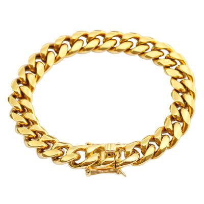 China Hiphop Miss Jewelry Stocks Hot Selling 18k Gold Plated Stainless Steel Mens Cuban Link Bracelet for sale