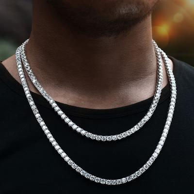 China Hip Hop Tennis Chain Necklace Hip Hop Jewelry 925 Sterling Silver With Outlet Iced Out Zircon for sale