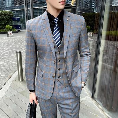 China Latest Design Office Men's Handmade Suits Small MOQ Luxury Woolen Suit Anti-Wrinkle Canvas for sale